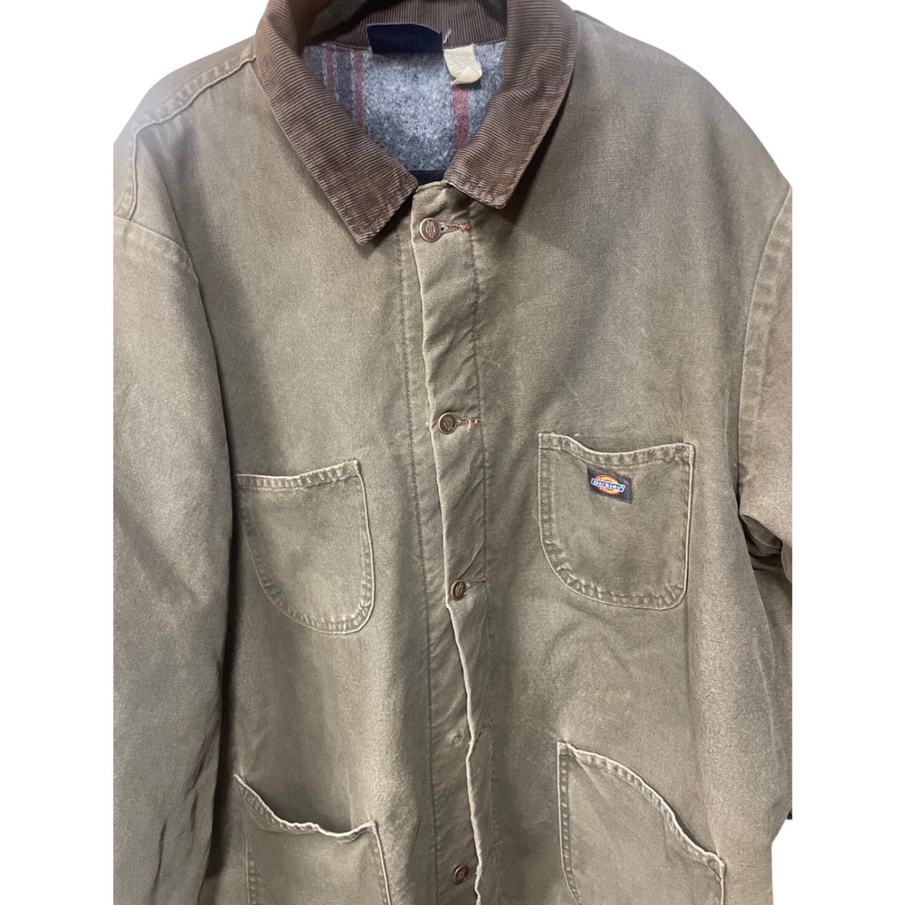 Dickies Men's Lined Canvas Chore Coat Green Brown Corduroy Collar Workwear 2XL - Picture 2 of 16